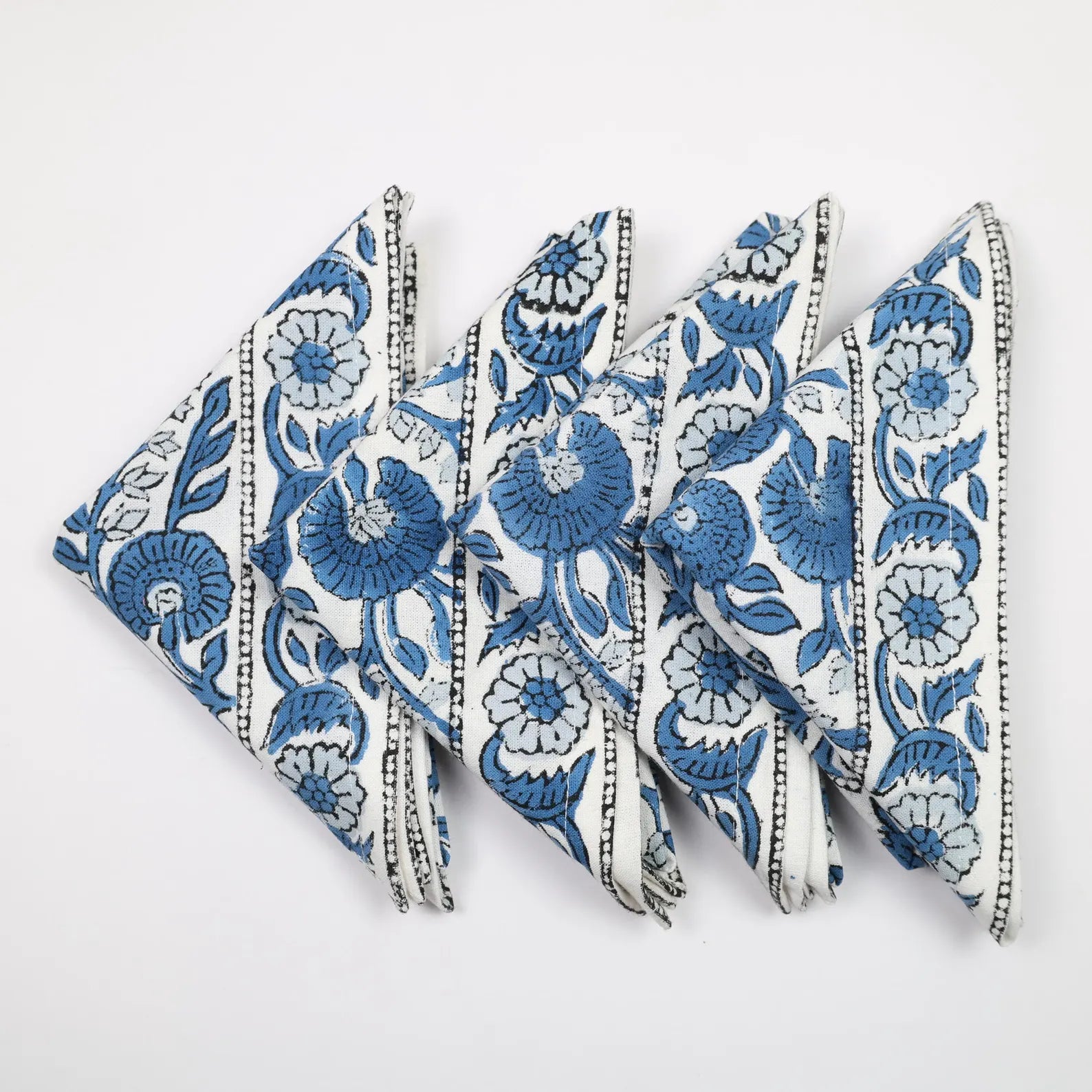 Set of Four Blue and White Block Printed Placemats