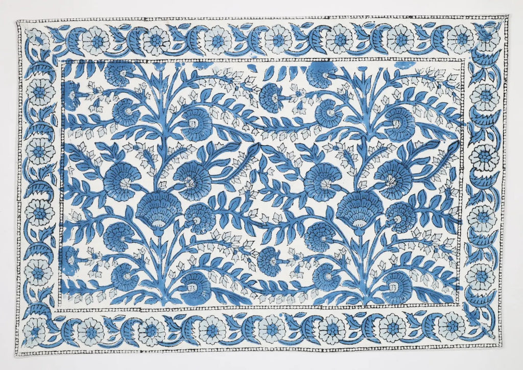 Set of Four Blue and White Block Printed Placemats