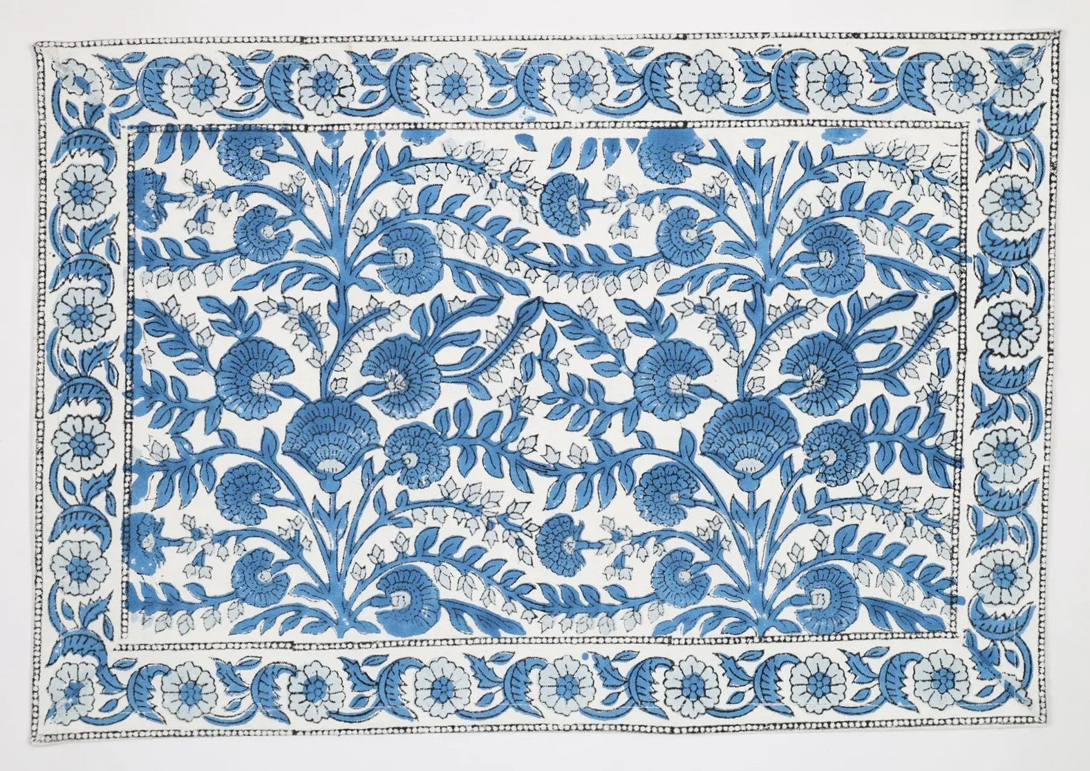 Set of Four Blue and White Block Printed Placemats