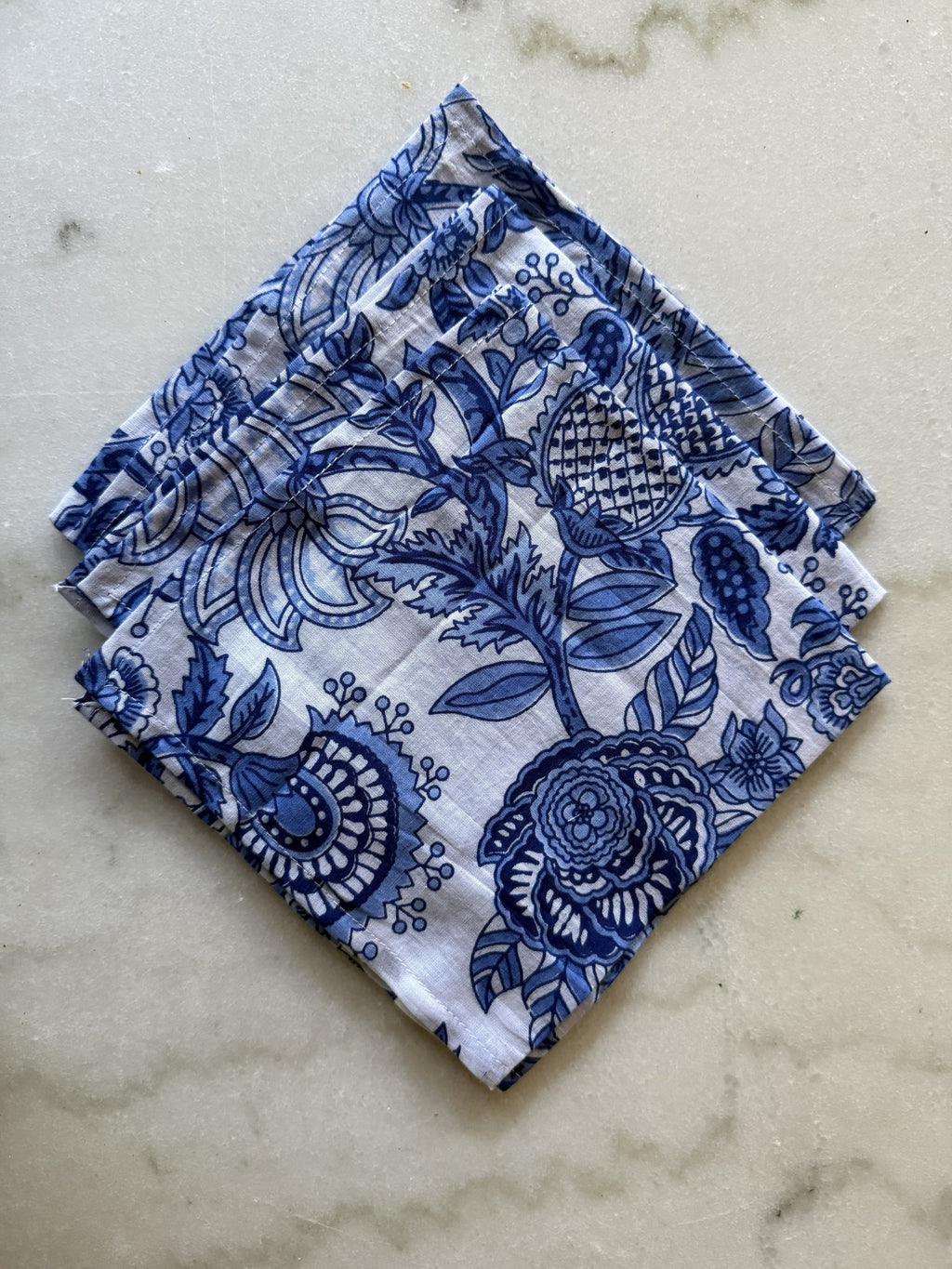 Set of Four Blue and White Floral Napkins