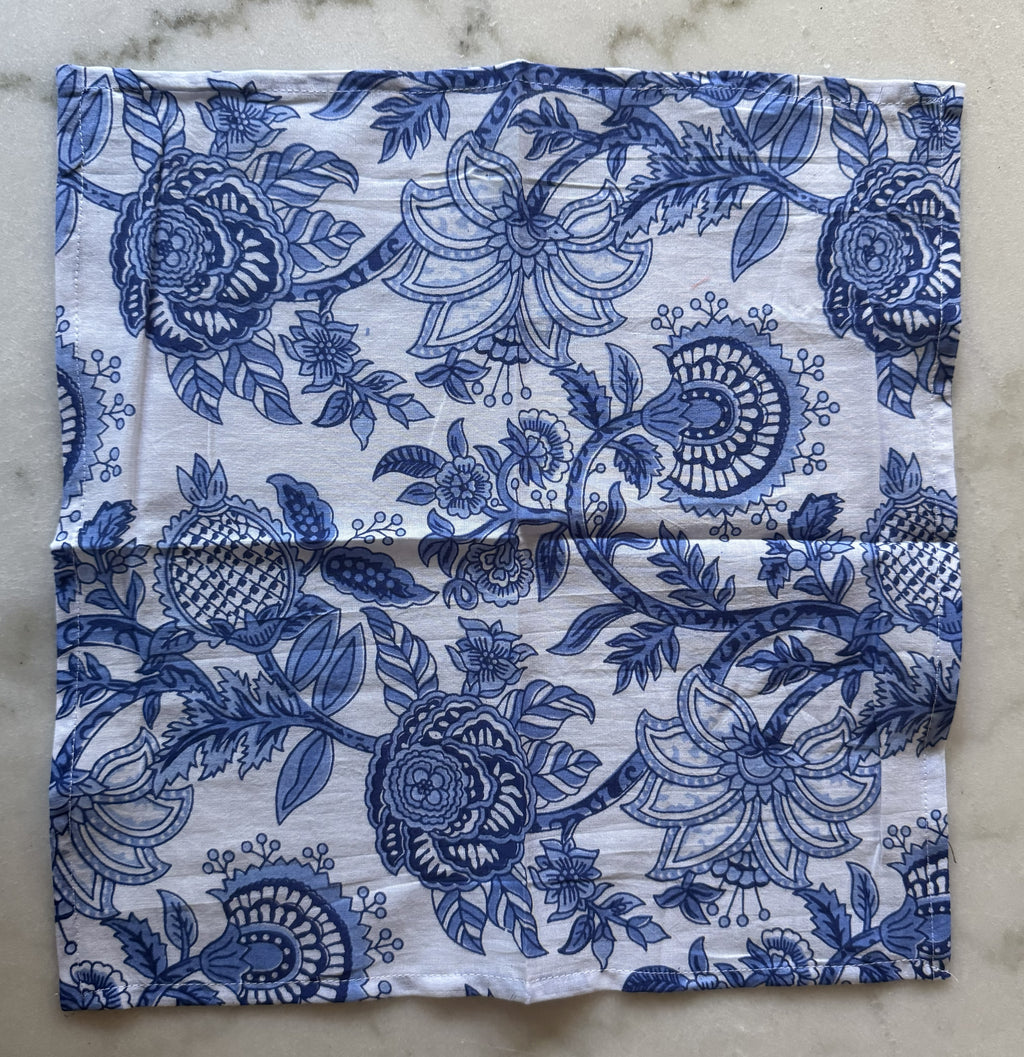 Set of Four Blue and White Floral Napkins
