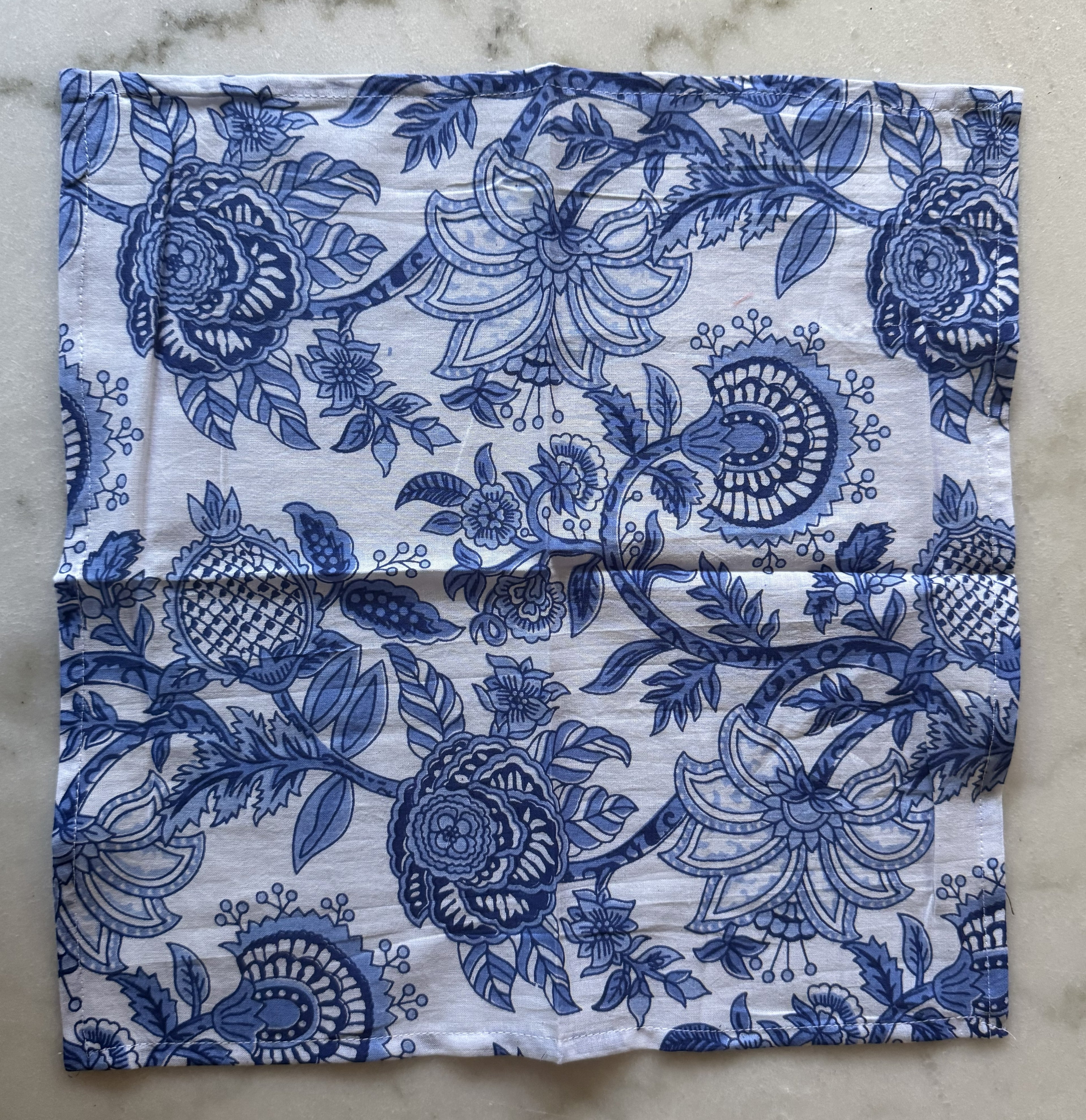 Set of Four Blue and White Floral Napkins