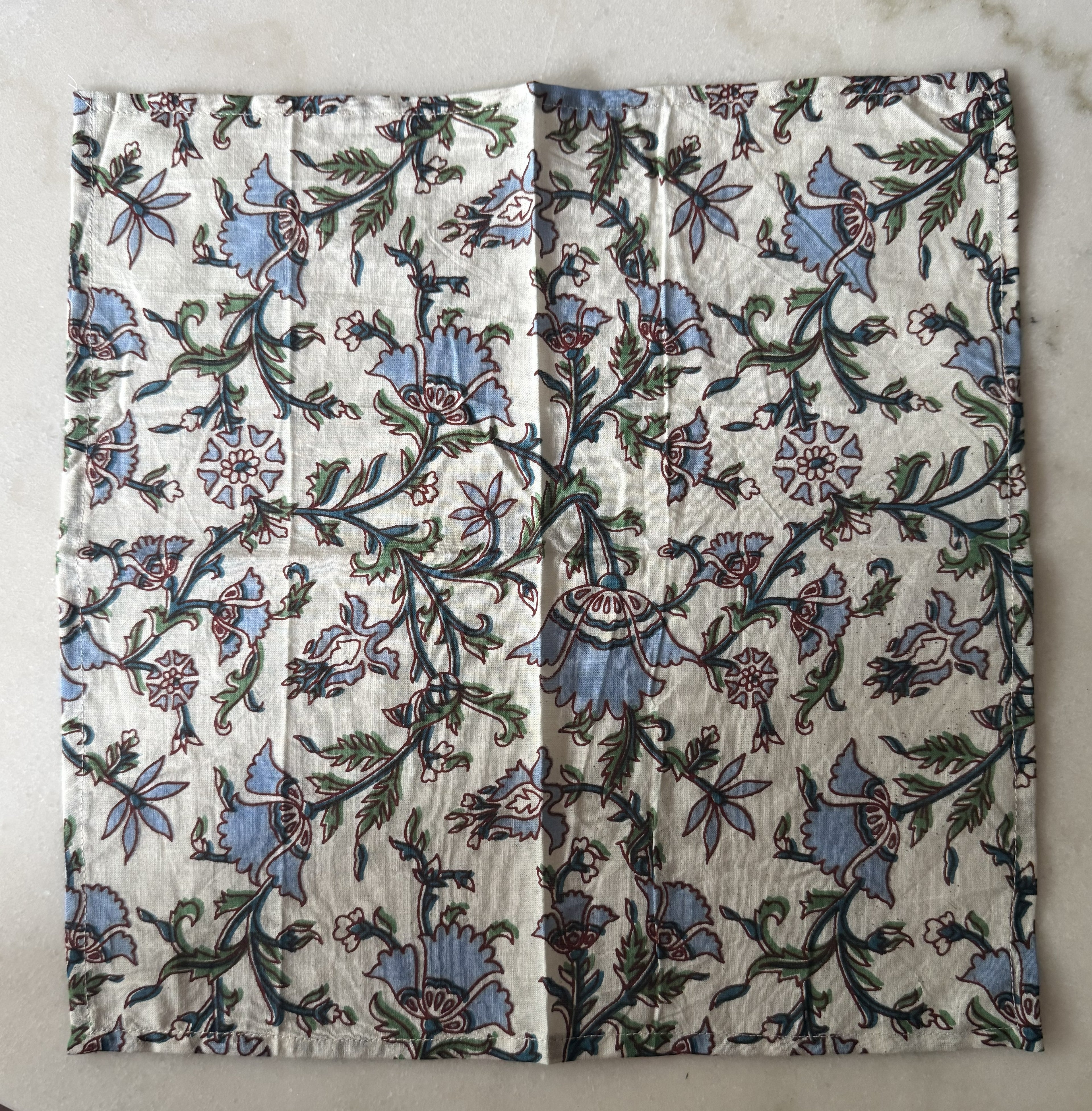 Set of Four Hand Block Printed Napkins with Floral Design