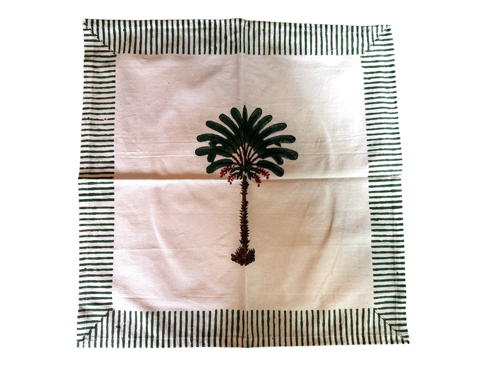 Set of Four Hand Block Printed Palm Tree Cotton Placemats with Napkins