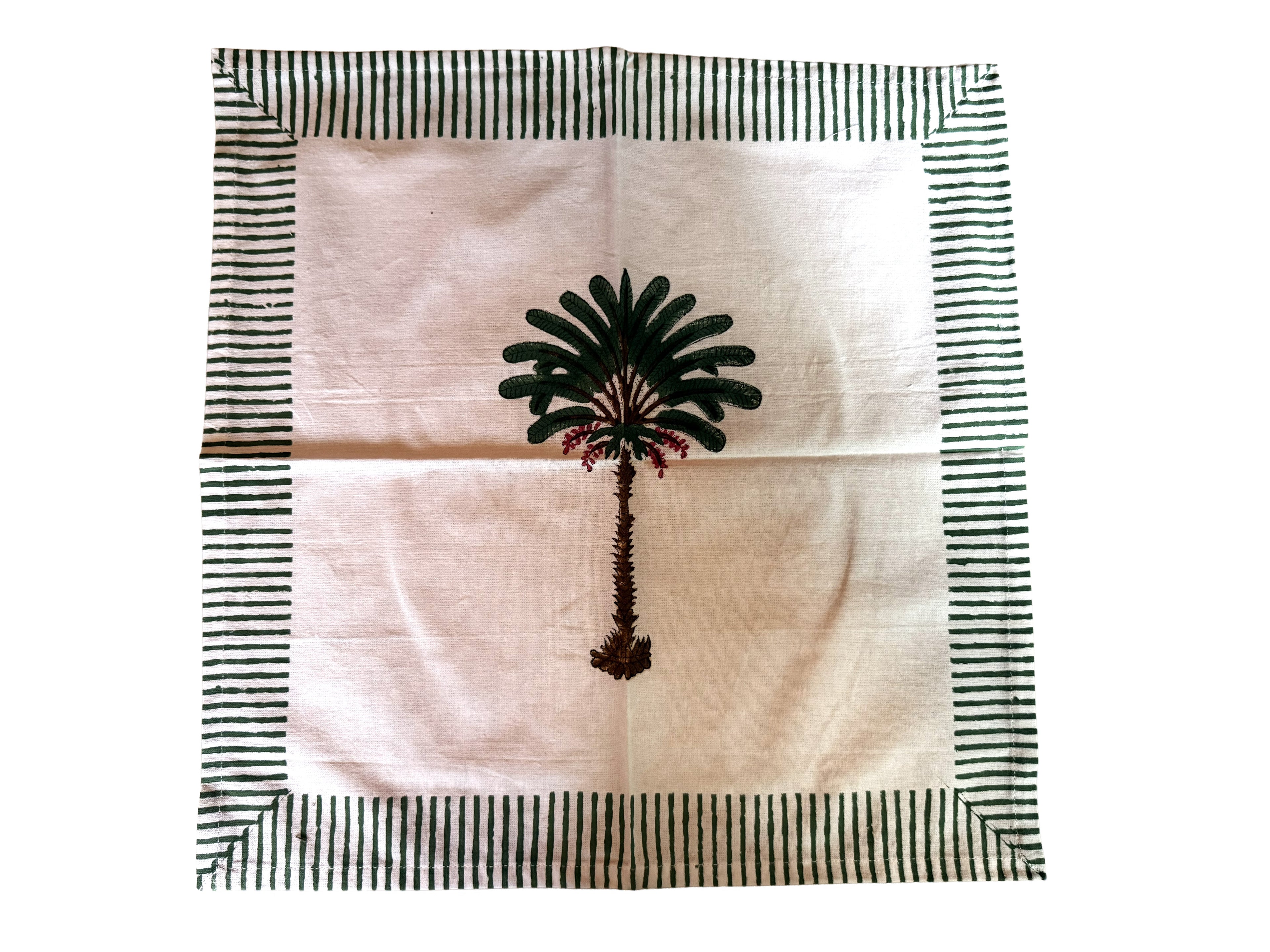Set of Four Hand Block Printed Palm Tree Cotton Placemats with Napkins